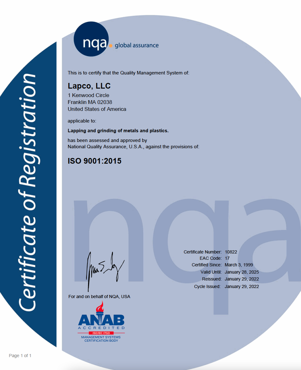 ISO Certification — Lapco LLC